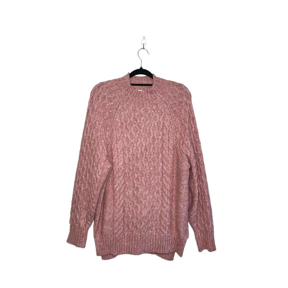 a new day Pink Cable Knit Mock Neck Oversized Tunic Sweater Small Women’s - Picture 11 of 11